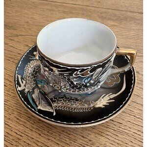 Vintage Moriage Dragonware Lithophane Nude Geisha Demitasse Tea Cup And Saucer